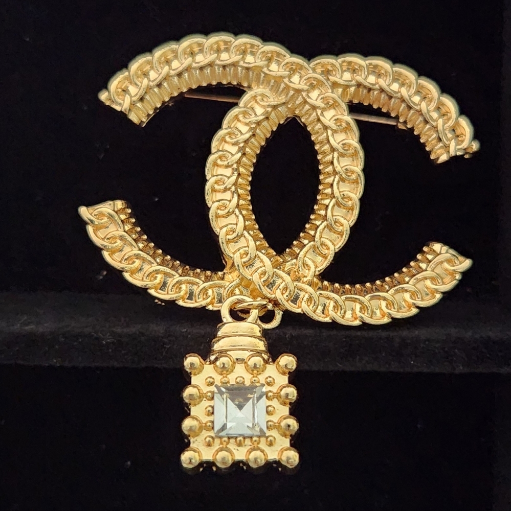 Inspired Fashion Gold with Hanging Charm Brooch